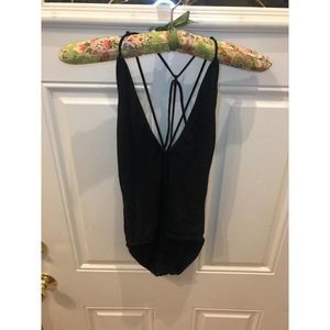 All Black Strappy Back Body Suit with snaps Women’s Top Size Small Night Out